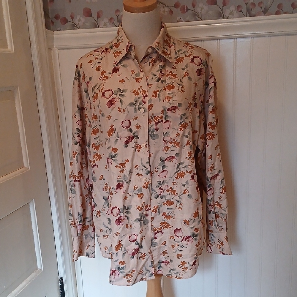 Floral Silk Button Down Shirt for Women